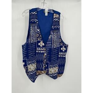 Stephanie Thomas Women Vest Size 14 Vintage Boho Artsy Patchwork Print Statement